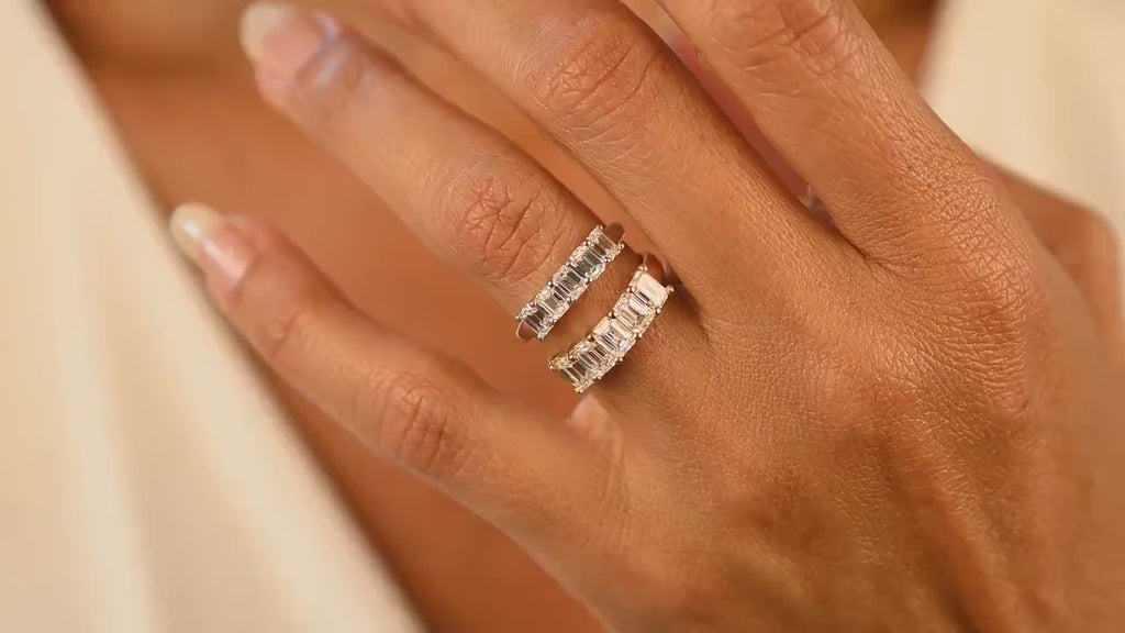 Emerald Cut Five Stone Diamond Promise Ring, 14k Gold Anniversary Band