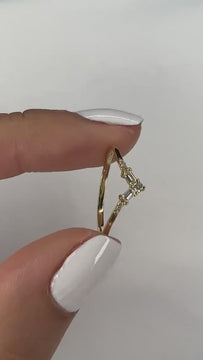 14k Gold Baguette Round Diamond Chevron Ring / Curved Diamond Wedding Band / V Ring / Anniversary Ring / Contour Wedding Band