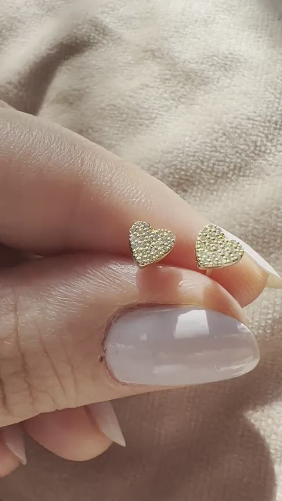 Diamond Heart Studs / 14k Gold Diamond Heart Earrings / Diamond Heart Studs / Graduation Gift / Birthday / Anniversary Gift