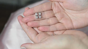 14k Gold Double Diamond Stud Earrings: Emerald & Round Bezel, 1 ct. tw