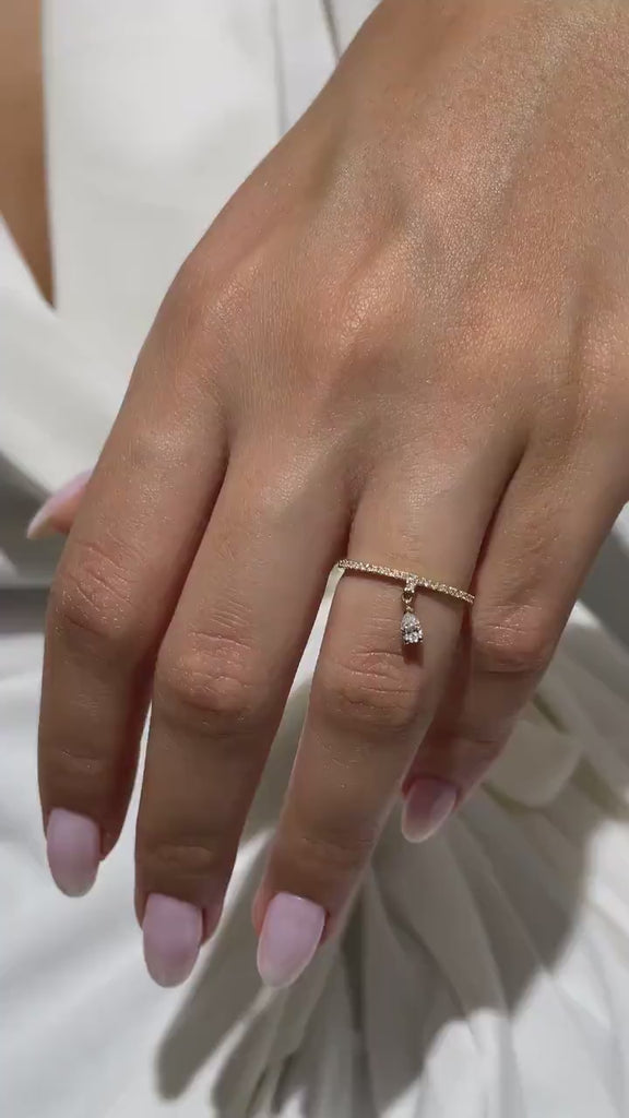 Dangling Diamond Charm Ring / 14k Solid Gold Diamond Dangle Ring / Diamond Charm Ring / Diamond Dangling Ring / Diamond Stacking Ring