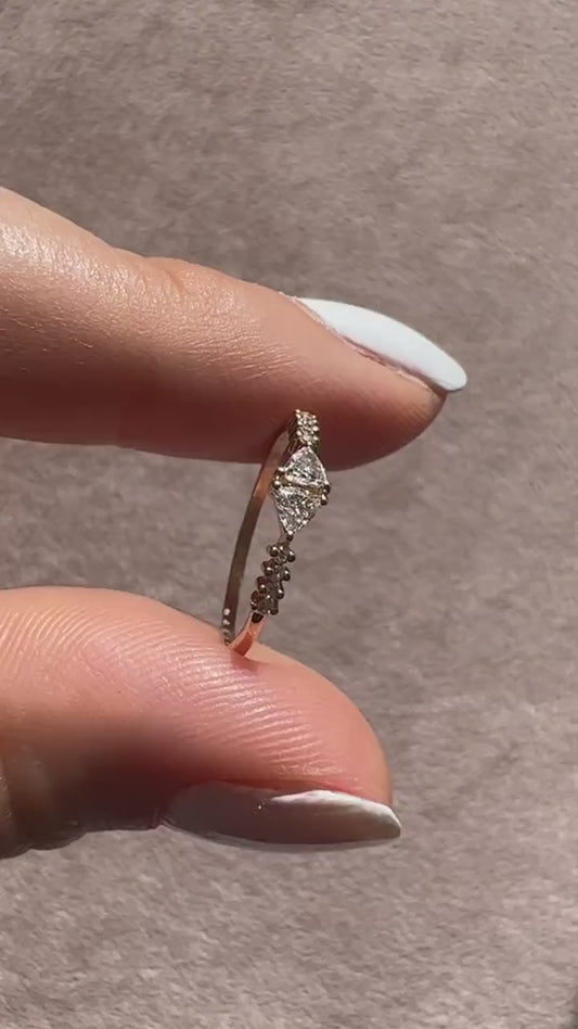 Trillion Diamond Stacking Ring / 14k Gold Diamond Wedding Band/ Triangle Diamond/ Minimalist Unique Ring/ Bridal, Anniversary, Birthday Gift