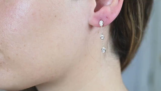 14k Gold Diamond Dangle Earrings: Oval Bezel, Natural or Lab Grown