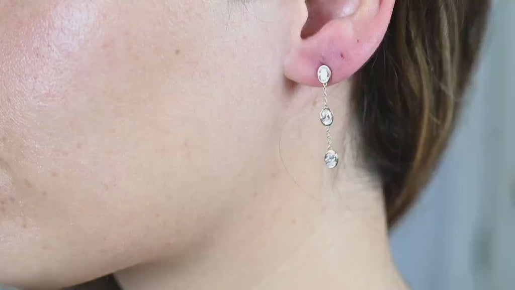 14k Gold Diamond Dangle Earrings: Oval Bezel, Natural or Lab Grown