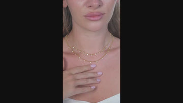 14k Gold Diamond Station Necklace: Bezel Set Ball Chain