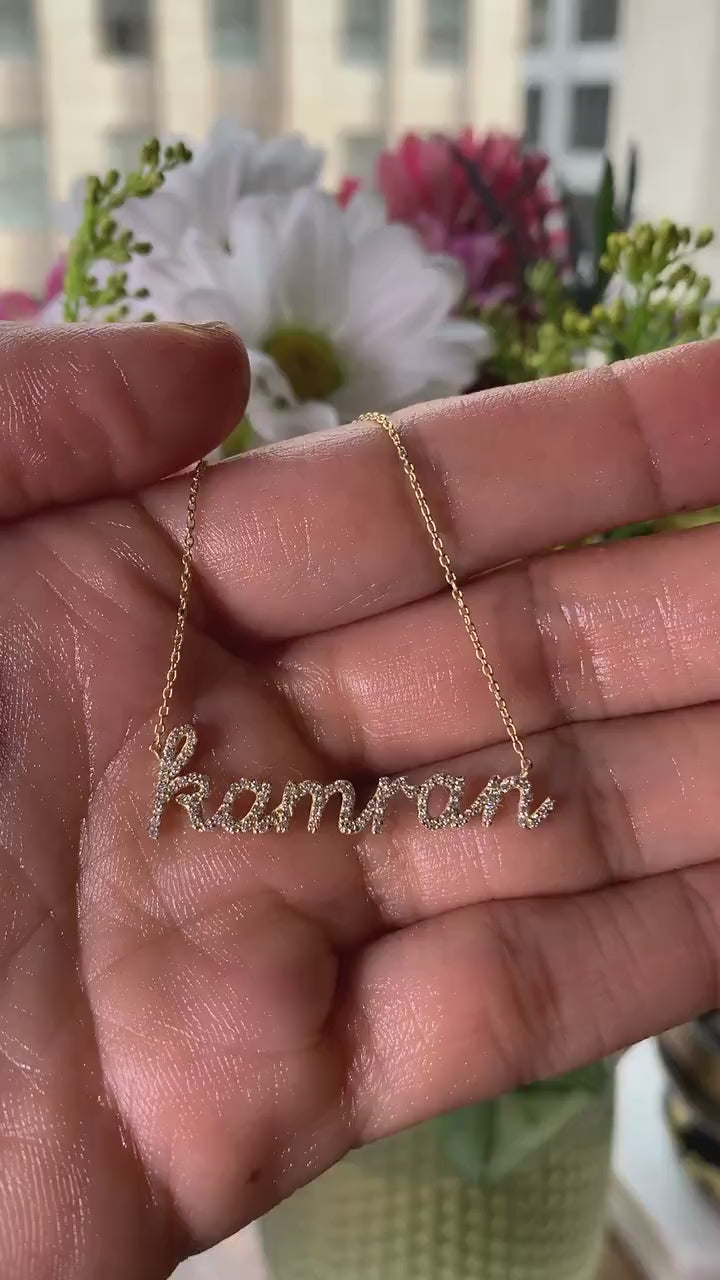 Diamond Name Necklace / 14k Personalized Diamond Name Necklace / Personalized Diamond Letter Necklace / Birthday Gift / Diamond Gift Ideas