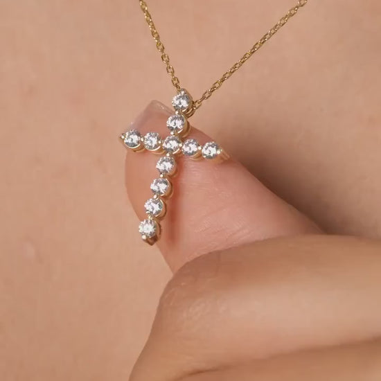14k Gold Diamond Cross Necklace / 1 CT Floating Diamond Cross Necklace / Moissanite Lab Diamond / Fine jewelry / Unisex gift