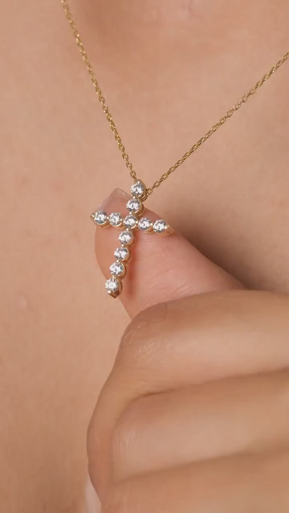 14k Gold Diamond Cross Necklace / 1 CT Floating Diamond Cross Necklace / Moissanite Lab Diamond / Fine jewelry / Unisex gift