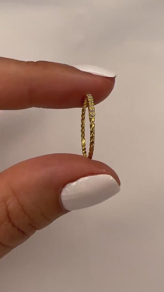 Diamond Stacking Ring / Diamond Wedding Ring / 14k Gold Thin Diamond Wedding Ring / Diamond Wedding Band / Twisted Gold Diamond Ring