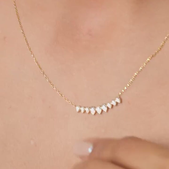 Curved Diamond Necklace / 14k Curved Pear Shape Diamond Necklace / Minimalist Drop Diamond Necklace / Pear Diamond Necklace