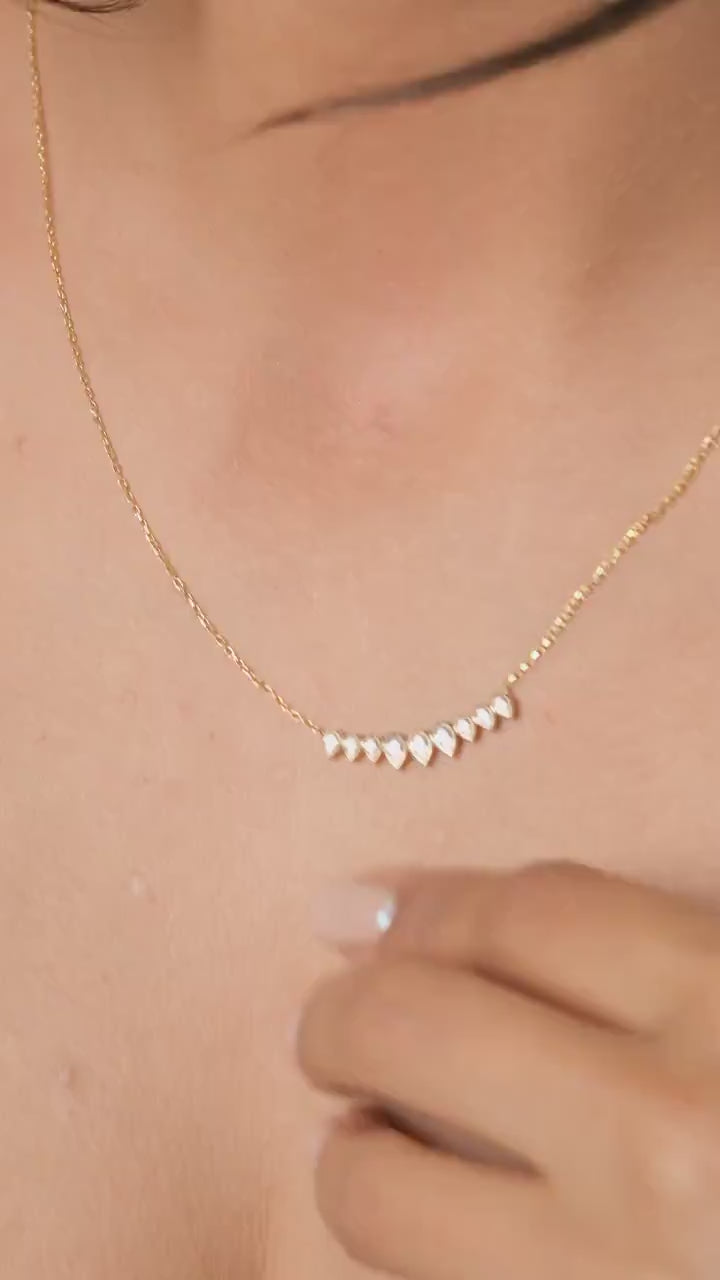 Curved Diamond Necklace / 14k Curved Pear Shape Diamond Necklace / Minimalist Drop Diamond Necklace / Pear Diamond Necklace