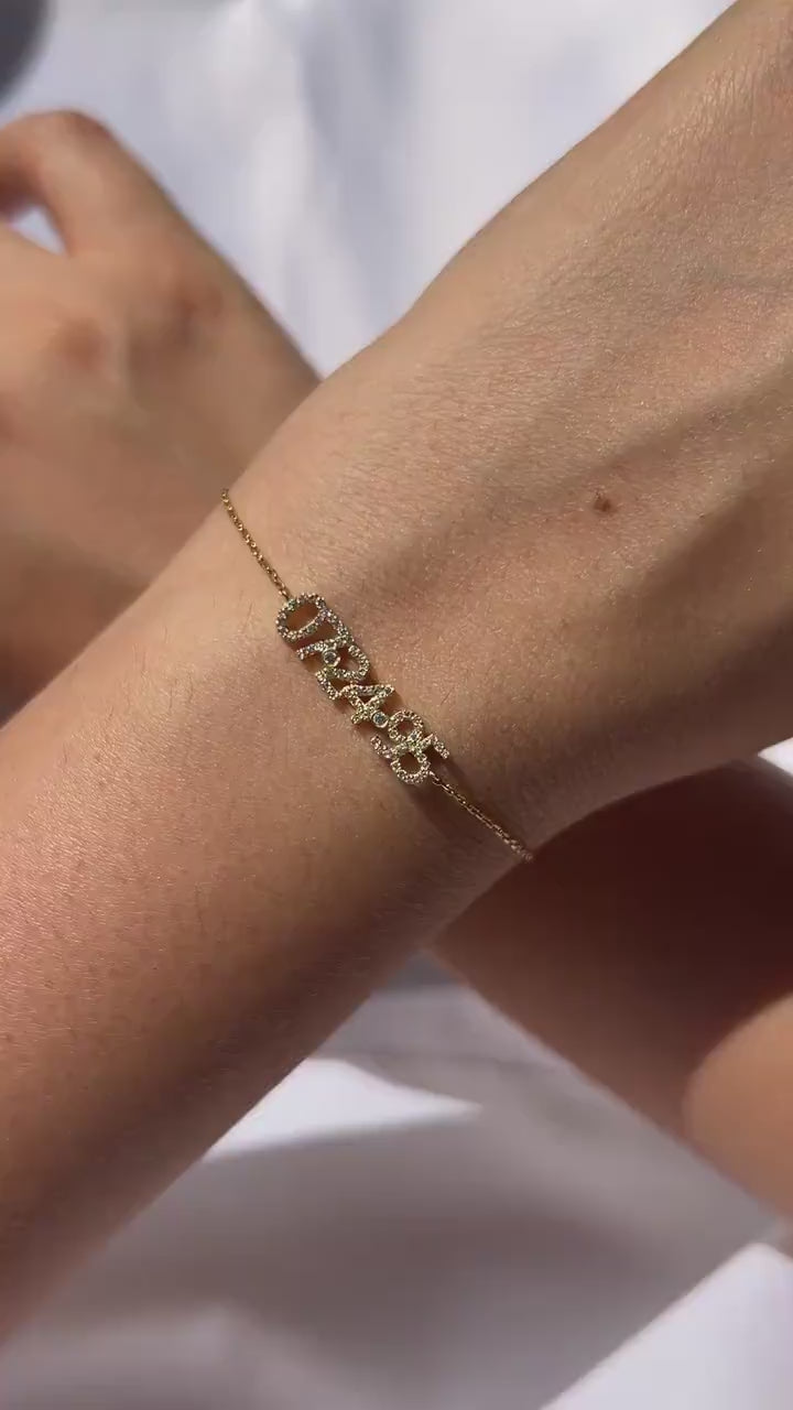 Diamond Date Bracelet/ 14k Gold and Diamond Date Bracelet/ Diamond Coordiante Bracelet / Diamond Birthdate Bracelet