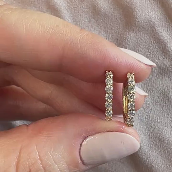 Diamond Hoop Earrings / 14k Diamond Hoops / Floating Diamond Hoops / Diamond Huggie Earrings/ Gift