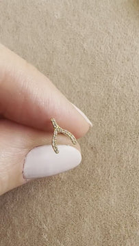 Diamond Wishbone Earrings / 14k Gold Diamond Wishbone Stud Earrings/ Dainty Diamond Studs / Diamond Anniversary Gift / Birthday Gift