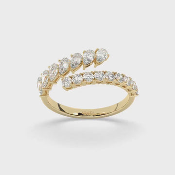 14k Gold Diamond Cuff Ring: Pear & Round Cut Statement Ring