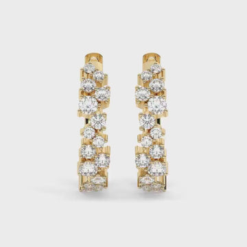 14k Gold Diamond Cluster Hoop Earrings: Dainty Huggie Style