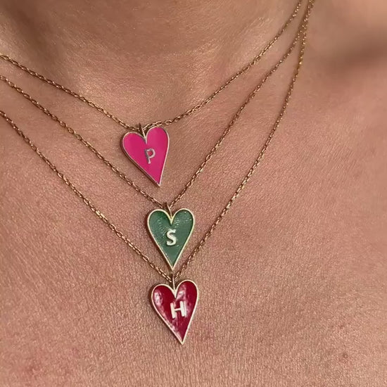 14k Gold and Enamel Heart Initial Necklace /  14k Gold Enamel Heart Necklace /  Initial Heart Necklace / Birthday Gift / Graduation Gift