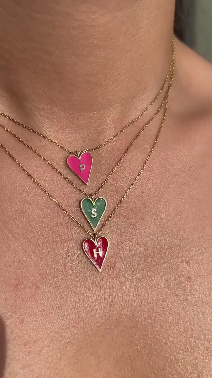14k Gold and Enamel Heart Initial Necklace /  14k Gold Enamel Heart Necklace /  Initial Heart Necklace / Birthday Gift / Graduation Gift
