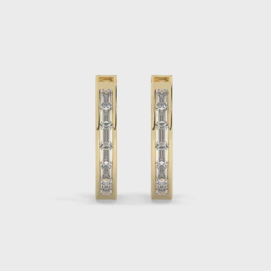 Diamond Hoop Earrings / 14k Gold Baguette Diamond Hoop Earrings /Diamond Huggie Earrings/ Gift