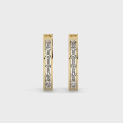 Diamond Hoop Earrings / 14k Gold Baguette Diamond Hoop Earrings /Diamond Huggie Earrings/ Gift