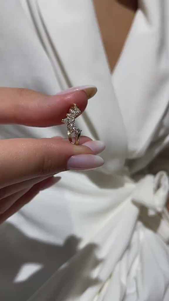 14k Gold Marquise and Round Diamond Ring/ Curved Diamond Wedding Band / Crown Stacking Ring / Gift for her / Lab & Natural Diamond Options