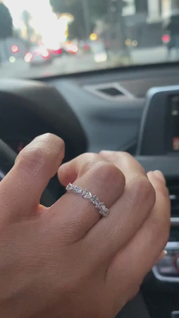 14k Pear Diamond Half Eternity Wedding Band / Teardrop Ring Stackable Ring / Engagement Ring / Prong Set Ring / Diamond Gift Idea for Her