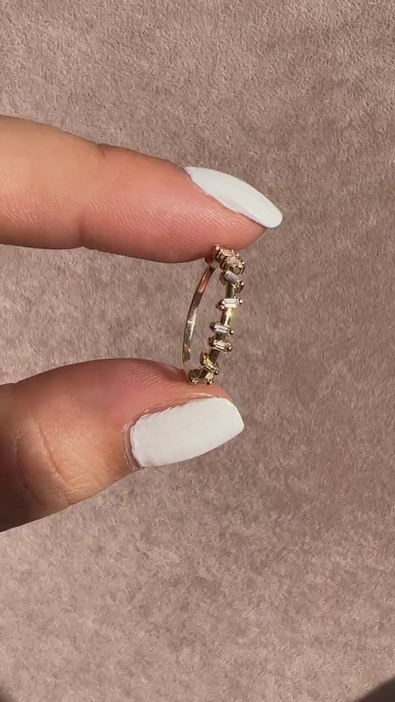 Baguette Diamond Stacking Ring, 14k Solid Gold Wedding Band, Minimalist Engagement, Dainty Ring, Bridal Ring,  Anniversary Birthday Gift