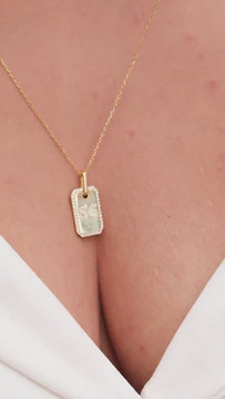 14k Gold Diamond Initial Dog Tag Necklace: Personalized Birthday Gift