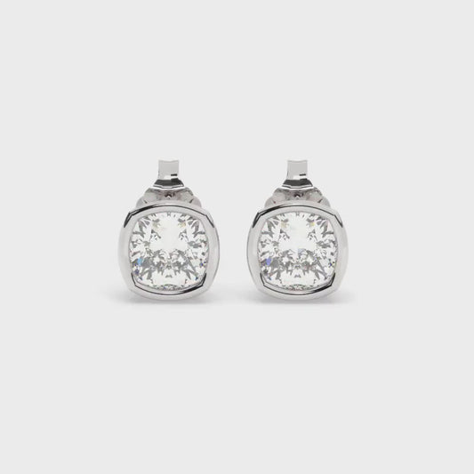 Cushion Cut Diamond Studs / 14k Gold Diamond Bezel Set Stud Earrings / 0.10 - 0.50 ct Solitaire Diamond Studs / Classic Solitaire Studs