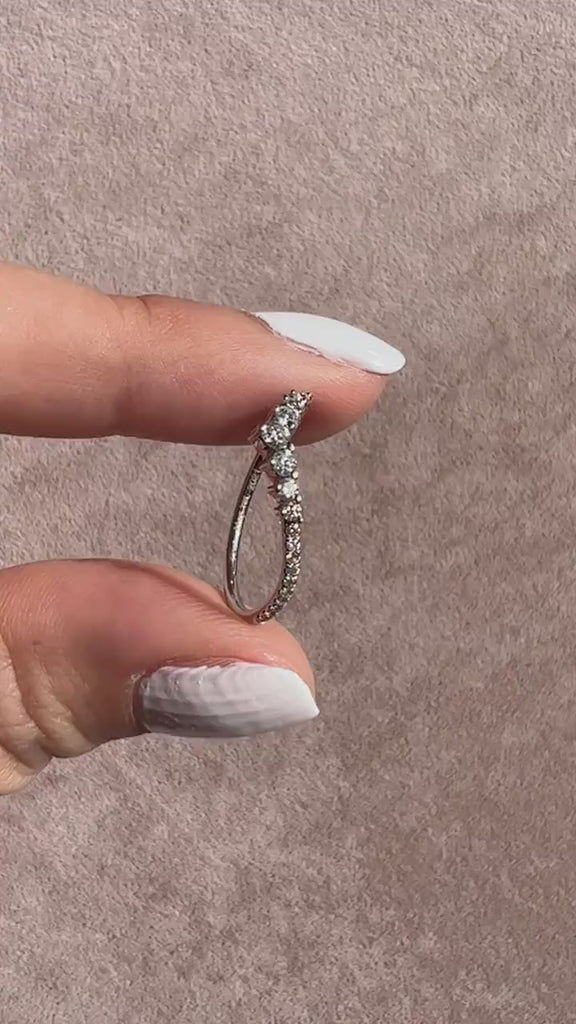 Curved Diamond Wedding Ring / 14k Gold Curved Diamond Chevron Wedding Band / Curved Stacking Ring / Engagement Ring / Diamond Gift Ideas