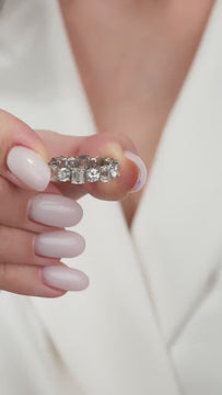 Emerald and Round Cut Diamond Full Eternity Wedding Band / 2.8 CTS Ct Prong Set Emerald Cut Eternity Ring / Diamond Wedding Ring