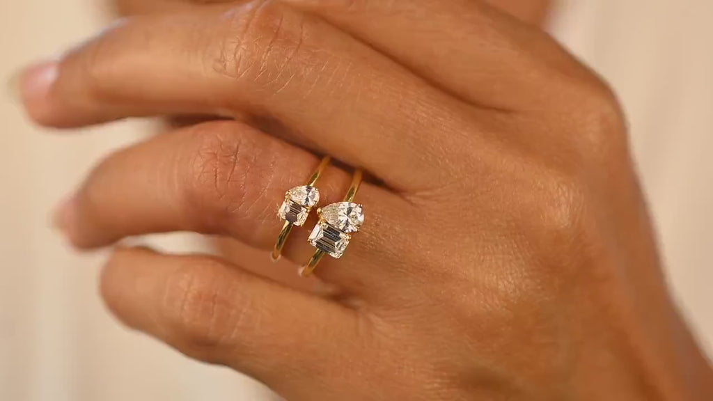 Pear and Emerald Cut Toi Et Moi Diamond Ring / 0.50 or 1 Ct Double You and I Ring / Diamond Wedding Ring/ Diamond Engagement Ring