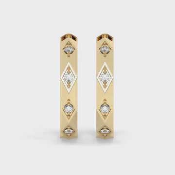 Diamond Huggie Earrings: 14k Gold Art Deco Hoop Earrings