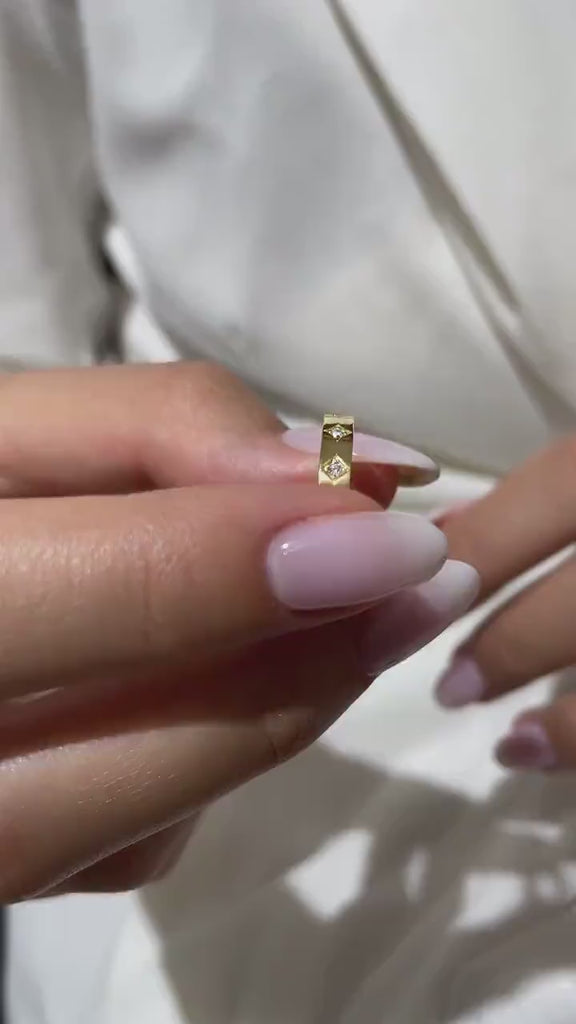 Diamond Eternity Wedding Band / 14k Gold Engraved Diamond Stacking Ring / Round Diamond Prong Stackable Ring / Anniversary Gift Ideas