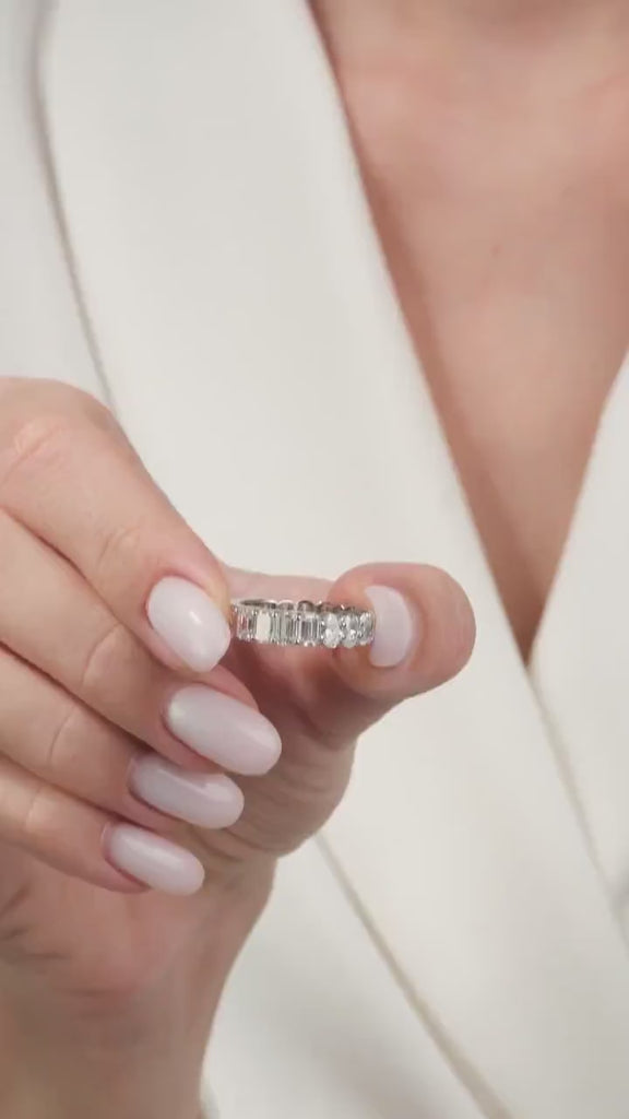 5 CT Diamond Eternity Ring / 14k Gold Half Emerald Half Oval Cut Diamond Eternity Wedding Band / Natural & Lab Diamond options