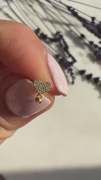 Diamond Dangling Heart Earrings / 14k Bezel Diamond Heart Dangling Earrings / Micro Pave Diamond Earrings / Birthday Gift / Graduation Gift