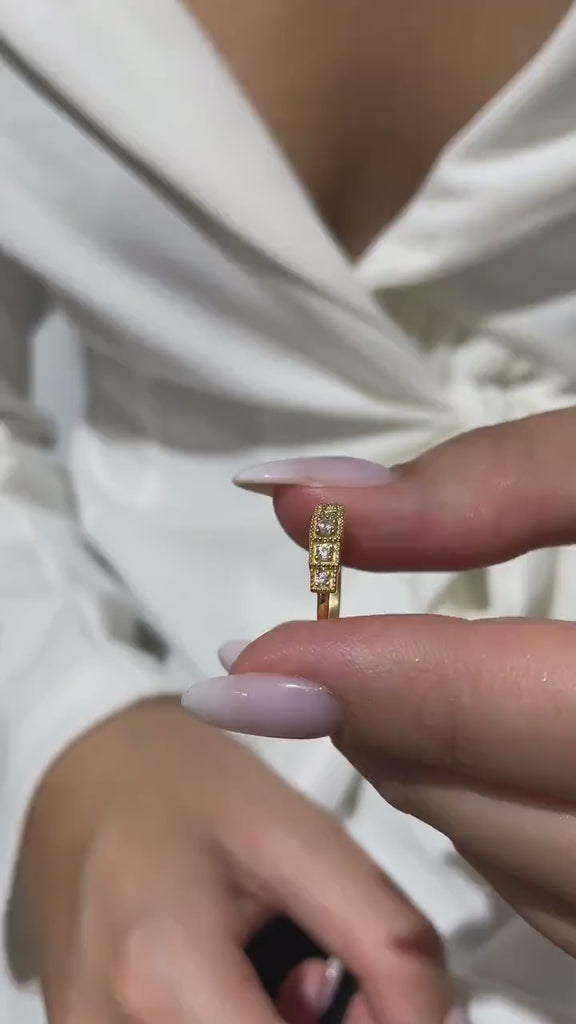 14k Gold Round Diamond Prong Set Ring/ Diamond Wedding Band / Square Diamond Stacking Ring / Anniversary Birthday Gift / Diamond Gift Ideas