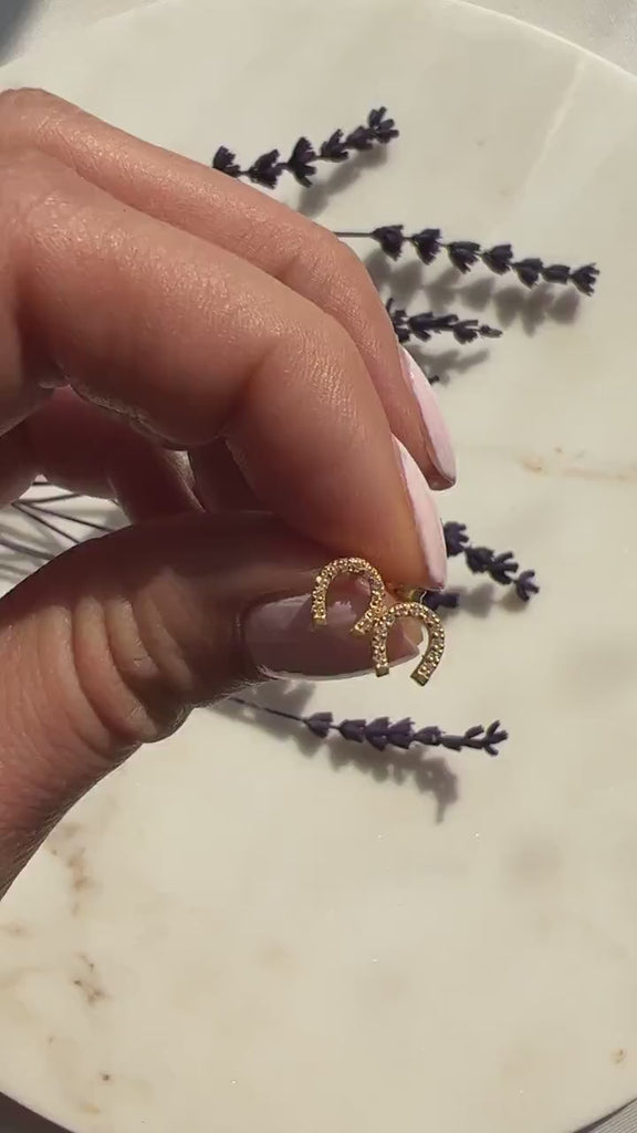 Diamond Horseshoe Stud Earrings / 14k Diamond Stud Earrings / Dainty Diamond Studs / Birthday Gift / Bridal Gift / Graduation Gift