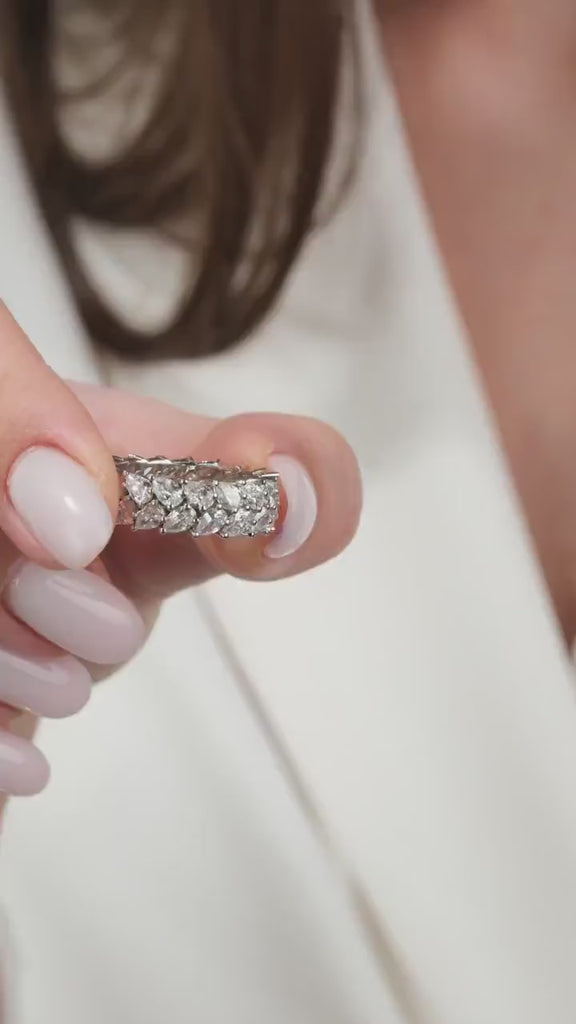 14k Gold Pear Shape Diamond Full Eternity Wedding Band / 3.6 CT Diamond Double Row Ring / Natural & Lab Diamond Options