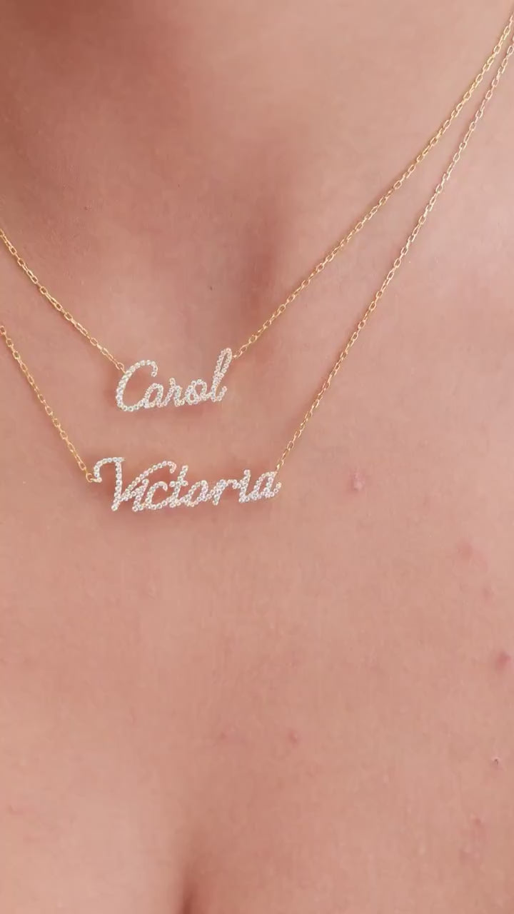 Diamond Name Necklace / 14k Personalized Diamond Name Necklace / Personalized Diamond Letter Necklace / 10 Font options / Diamond Gift Ideas