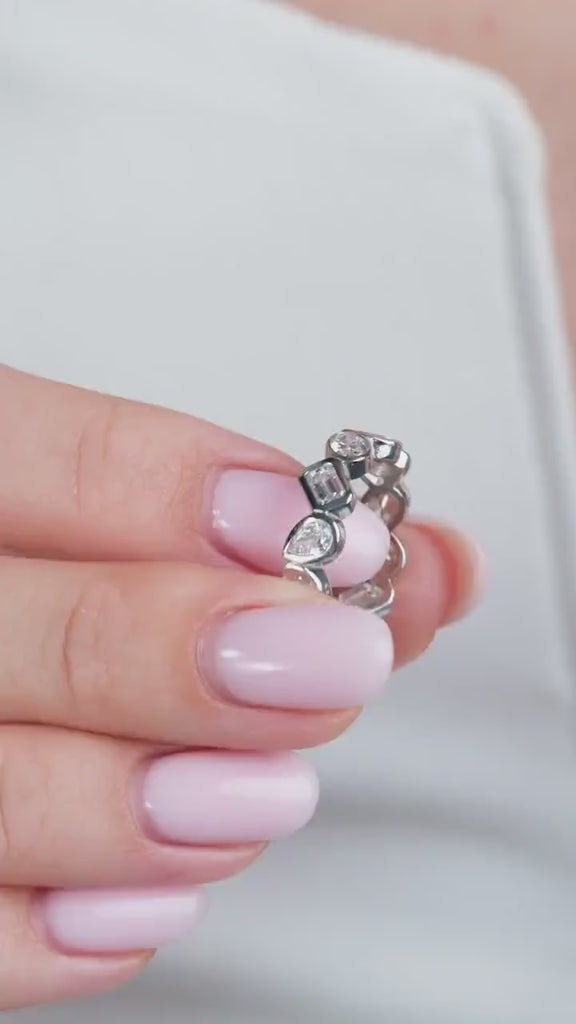 2.6 CT Diamond Eternity Ring / Alternating Bezel Set Emerald, Oval, Pear Shape Diamond Wedding Band / Natural & Lab Diamond options