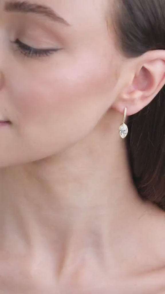 Marquise Cut Bezel Diamond Dangling Earrings / 14k Gold Diamond Earrings / Anniversary Gift / Birthday Gift /Graduation Gift / Bridal Gift