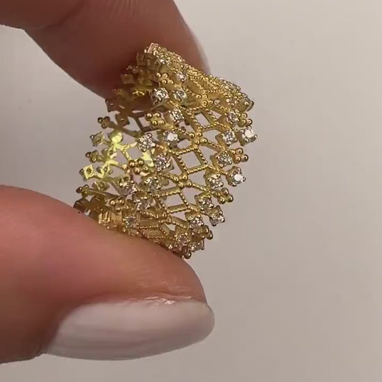 Unique Diamond Statement Ring / 14k Gold and Diamond  / Stacking Ring / Diamond Bridal Gift Ideas