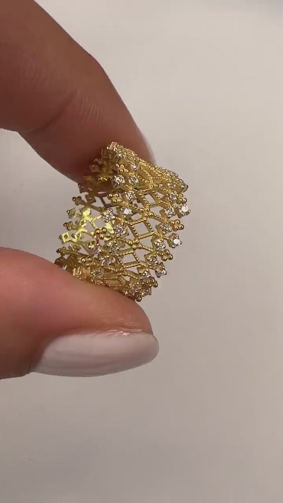 Unique Diamond Statement Ring / 14k Gold and Diamond  / Stacking Ring / Diamond Bridal Gift Ideas