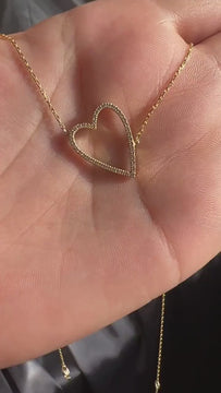 14k Gold Diamond Tilted Heart Necklace / Birthday  Graduation Anniversary Gift
