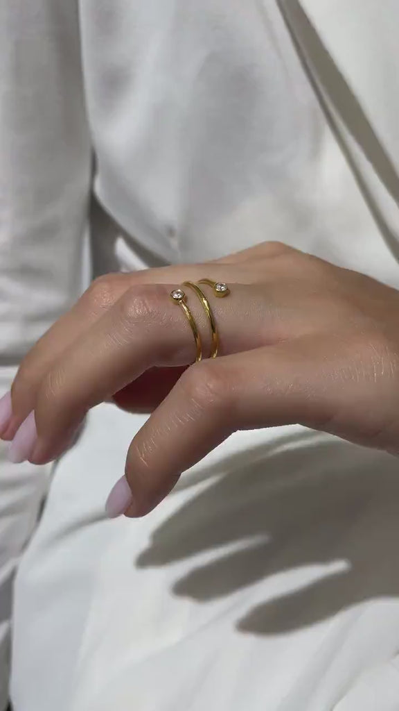 Diamond Spiral Cuff Ring / 14k Gold Spiral Diamond Cuff Ring / Anniversary Ring / Wedding Band / Stacking Ring / Bridal Gift / Birthday Gift