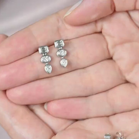 14k Gold Diamond Stud Earrings: Pear, Round & Emerald Cut