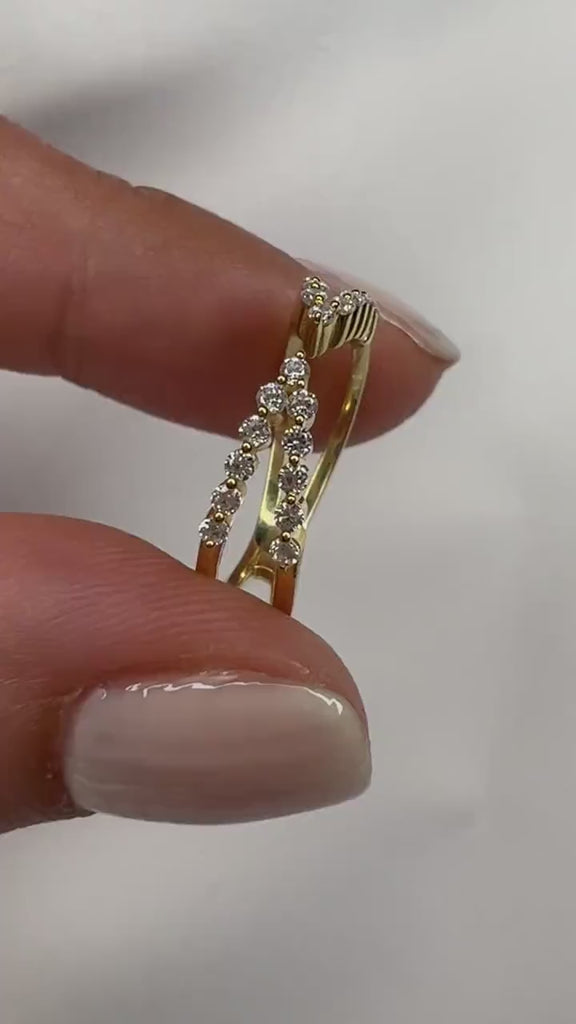 14k Gold Round Diamond Ring/ Diamond Cuff Ring / Anniversary Birthday Graduation Gift / Open Ring / Stackable Ring / Lab or Natural Diamonds