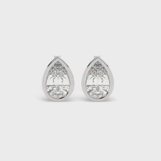 14k Gold Pear Diamond Studs: Bezel Set Dainty Earrings