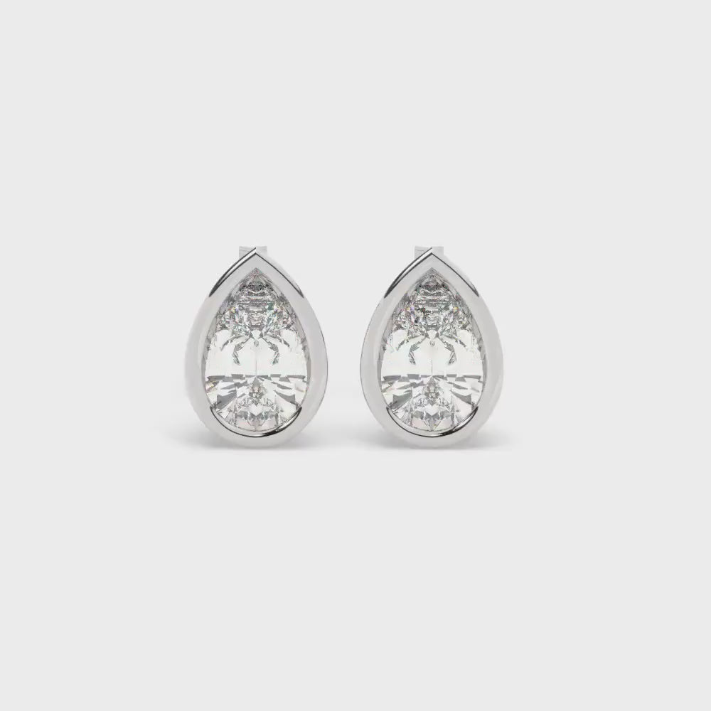 14k Gold Pear Diamond Studs: Bezel Set Dainty Earrings